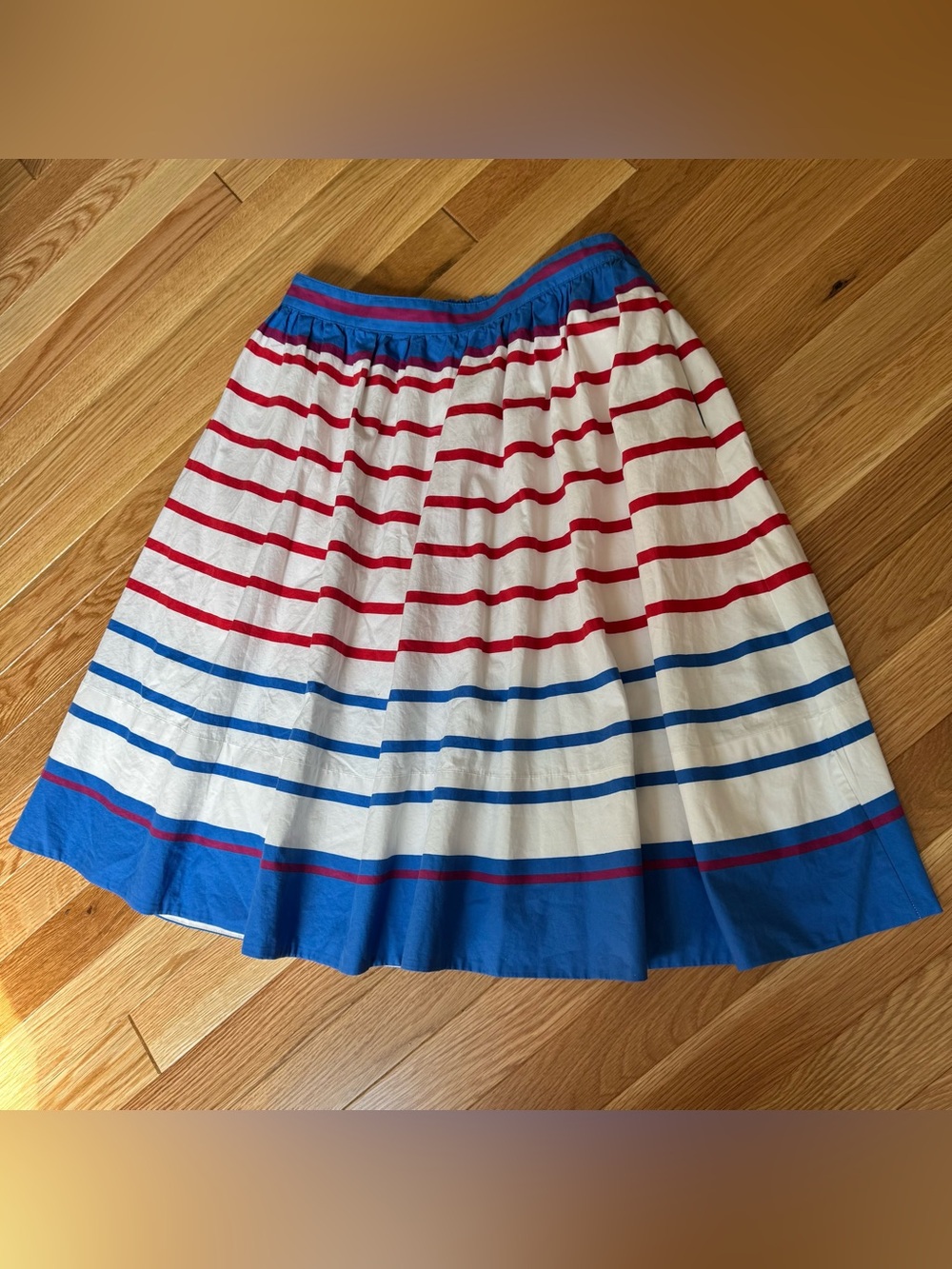 Maeve Anthropologie Striped A-Line Skirt Red White Blue Nautical Cotton Modal S